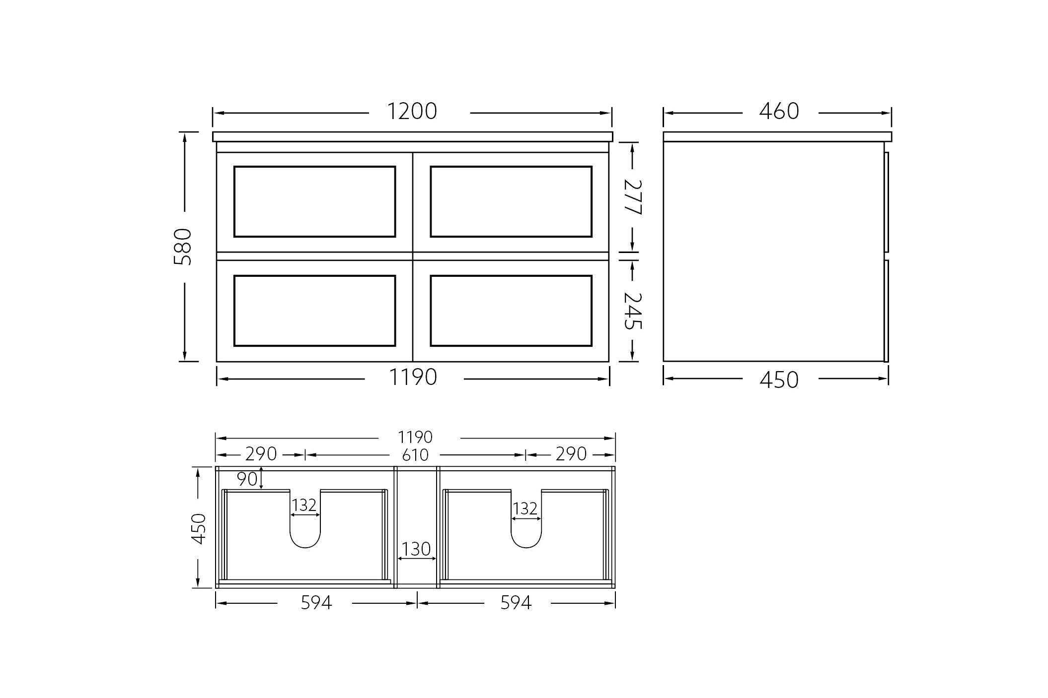 Matte White Fremantle 1200 Four Drawers Wall Hung Vanity