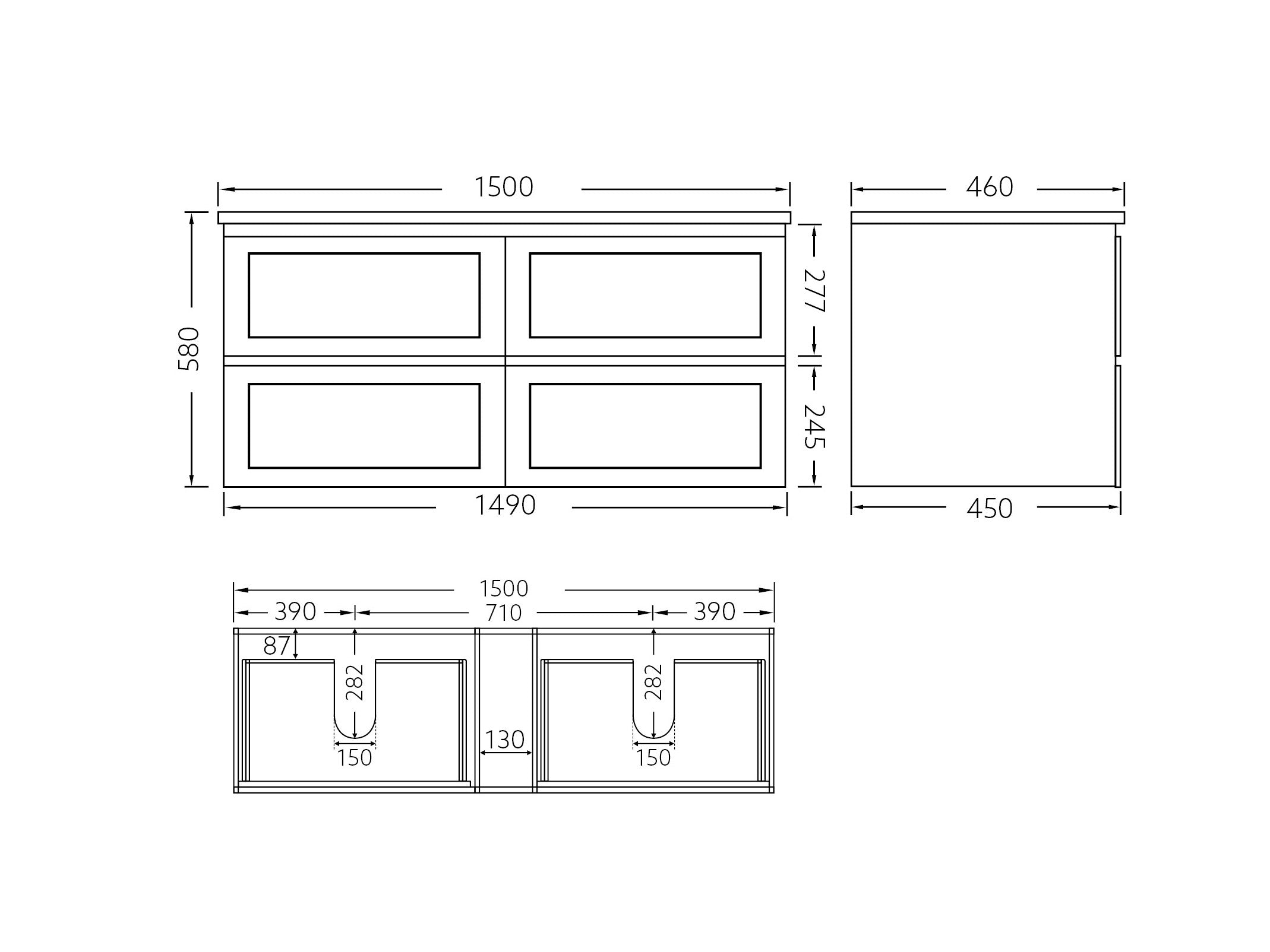 Matte Black Fremantle 1500 Wall Hung Vanity
