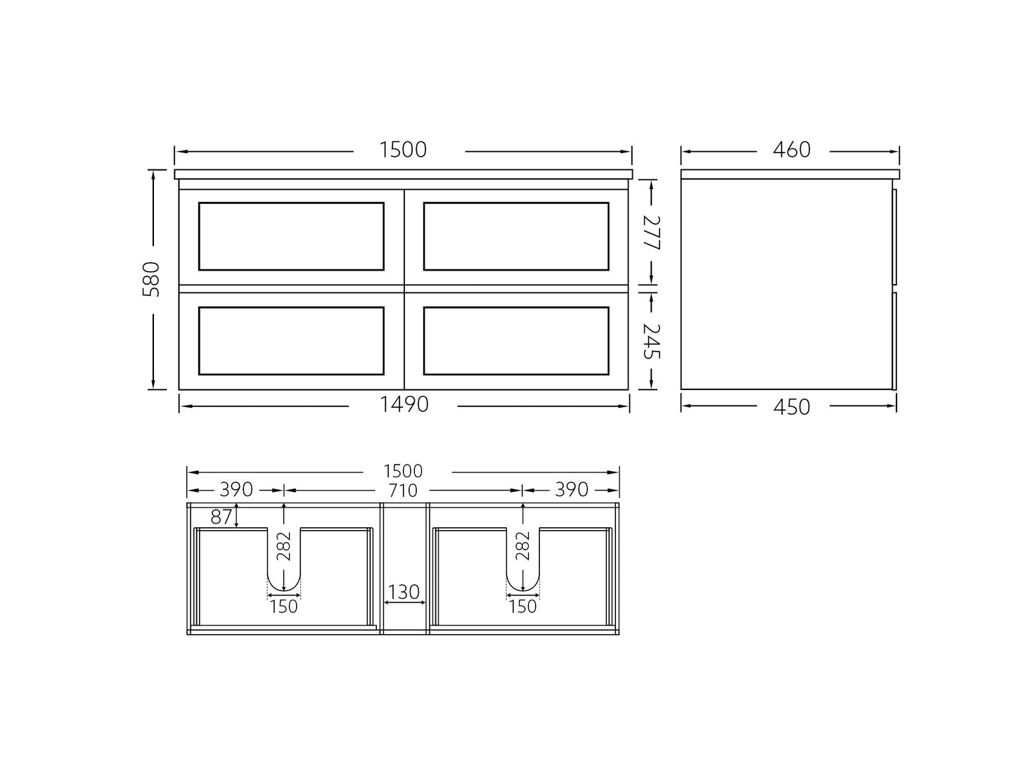 Matte Black Fremantle 1500 Wall Hung Vanity