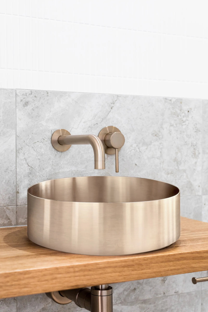 Meir Round Stainless Steel Bathroom Basin 380mm x 110mm PVD Champagne
