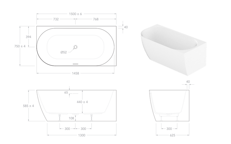 ADP Glacier Corner Bath 1500mm