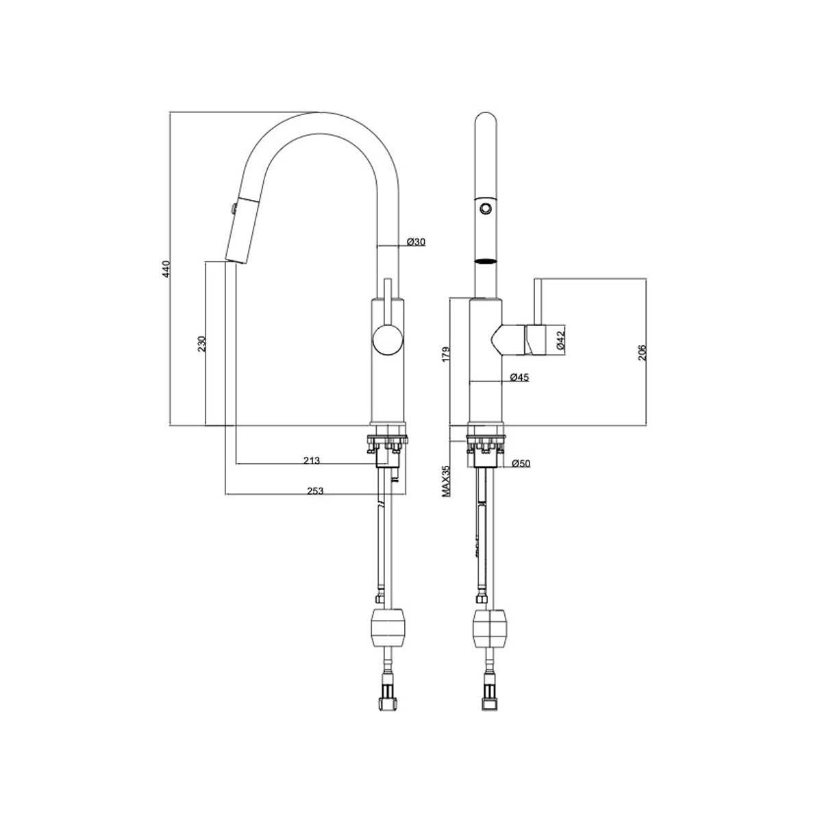 Linsol Halo S2 Pull Out Sink Mixer - Brushed Brass