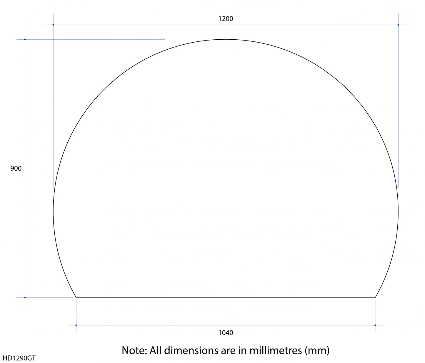 Thermogroup 1200x900x5mm D-Shaped Polished Edge Mirror with Demister (Glue to Wall)