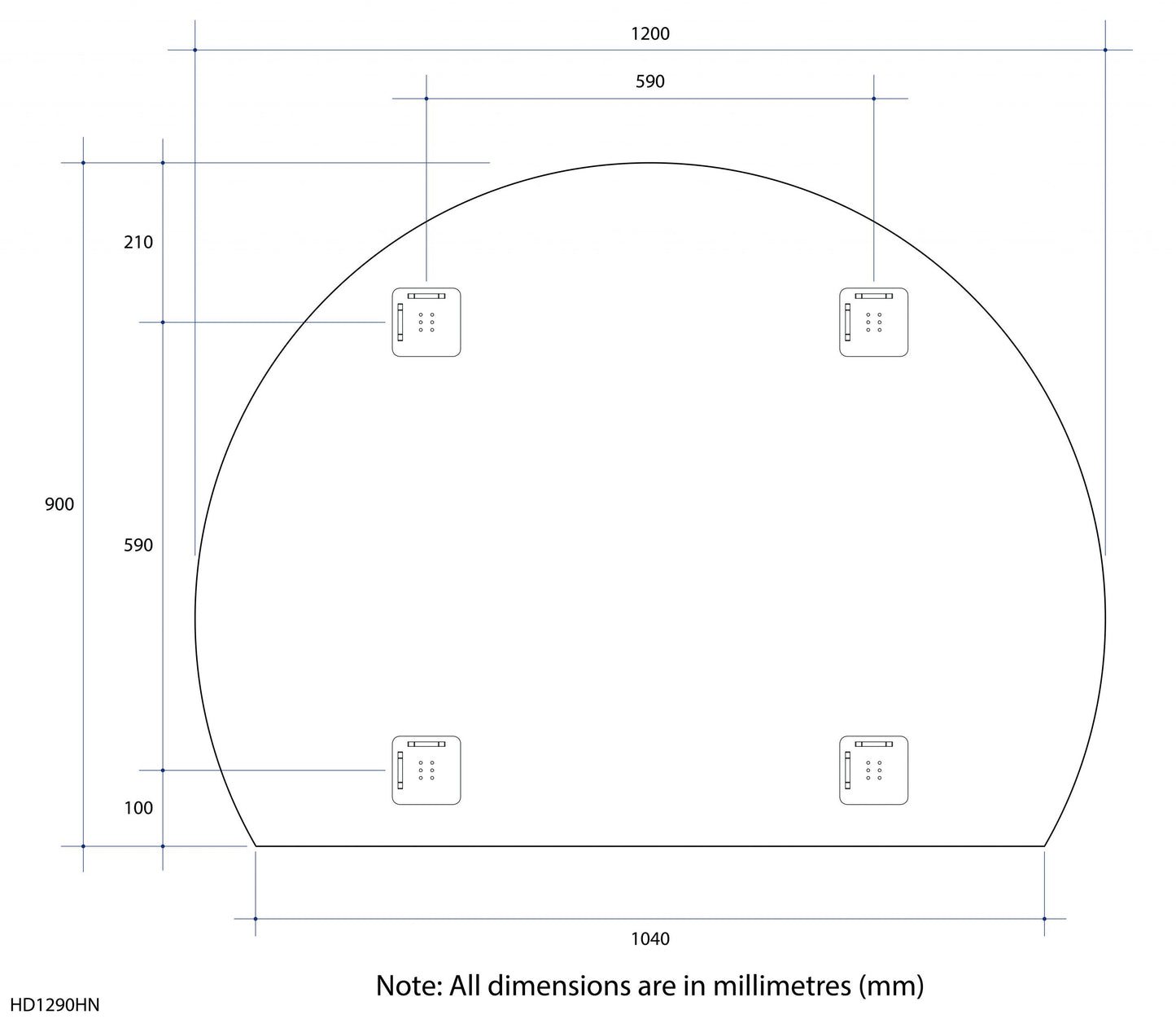 Thermogroup 1200x900x11mm D-Shaped Polished Edge Mirror (Hanger Fixings)