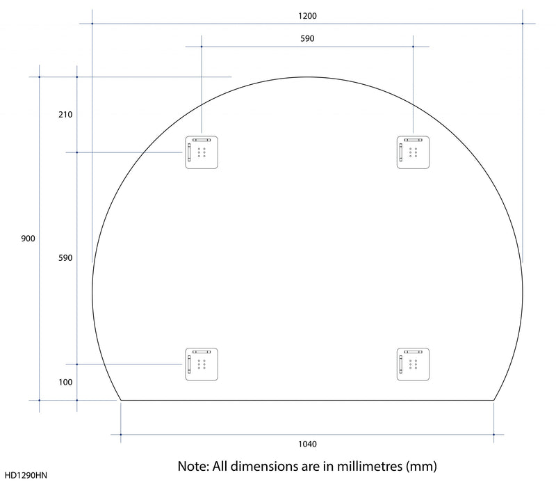 Thermogroup 1200x900x14mm D-Shaped Polished Edge Mirror (Hanger Fixings)