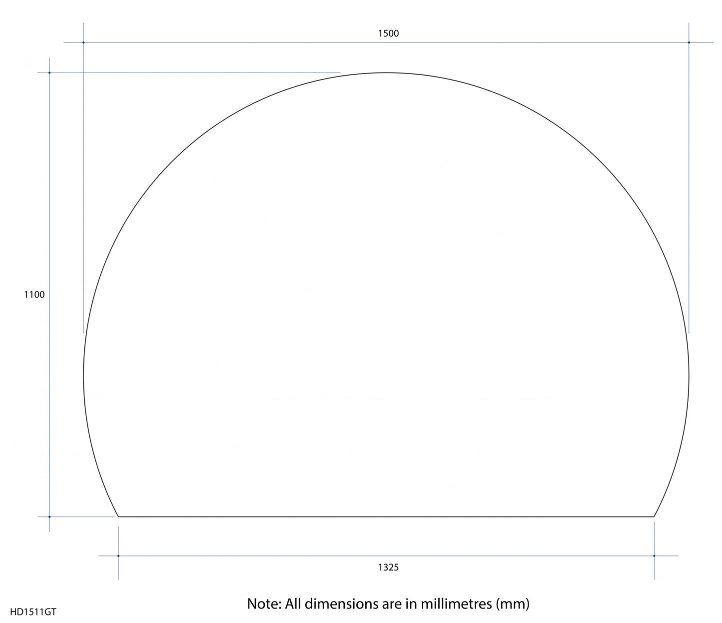 Thermogroup 1500x1100x5mm D-Shaped Polished Edge Mirror with Demister (Glue to Wall)