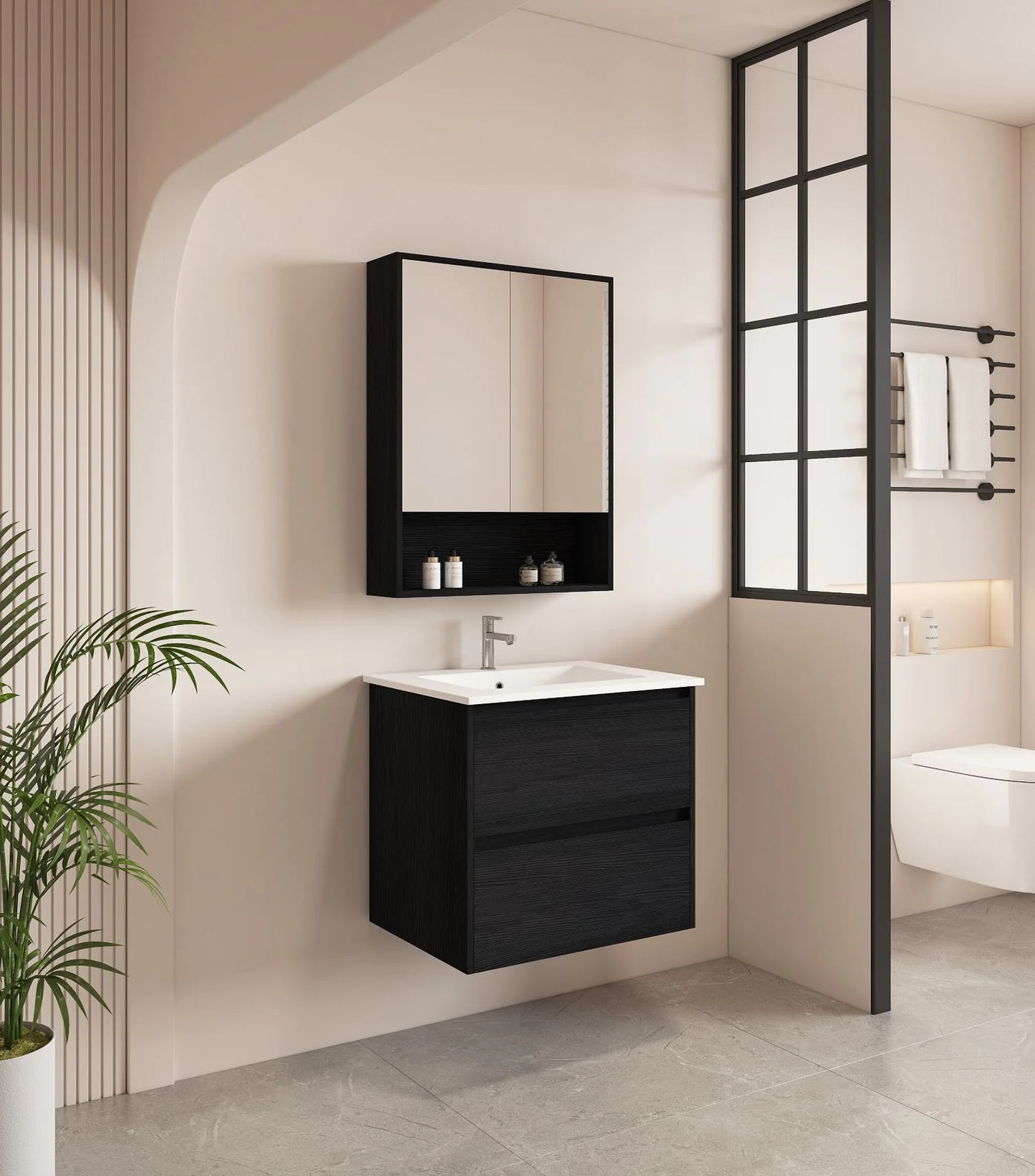 Hera 600mm Wall-Hung Vanity Black Oak