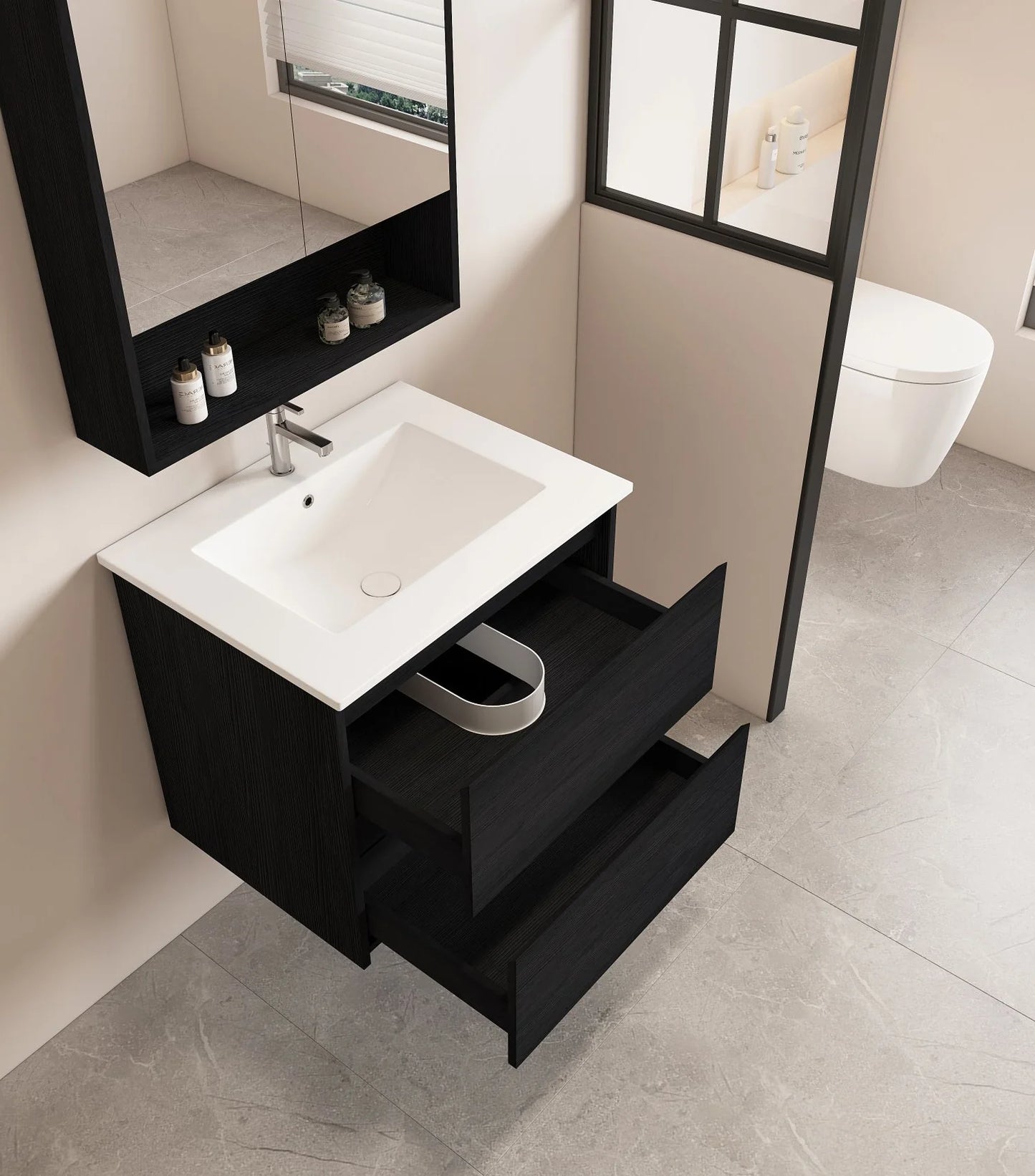 Hera 600mm Wall-Hung Vanity Black Oak