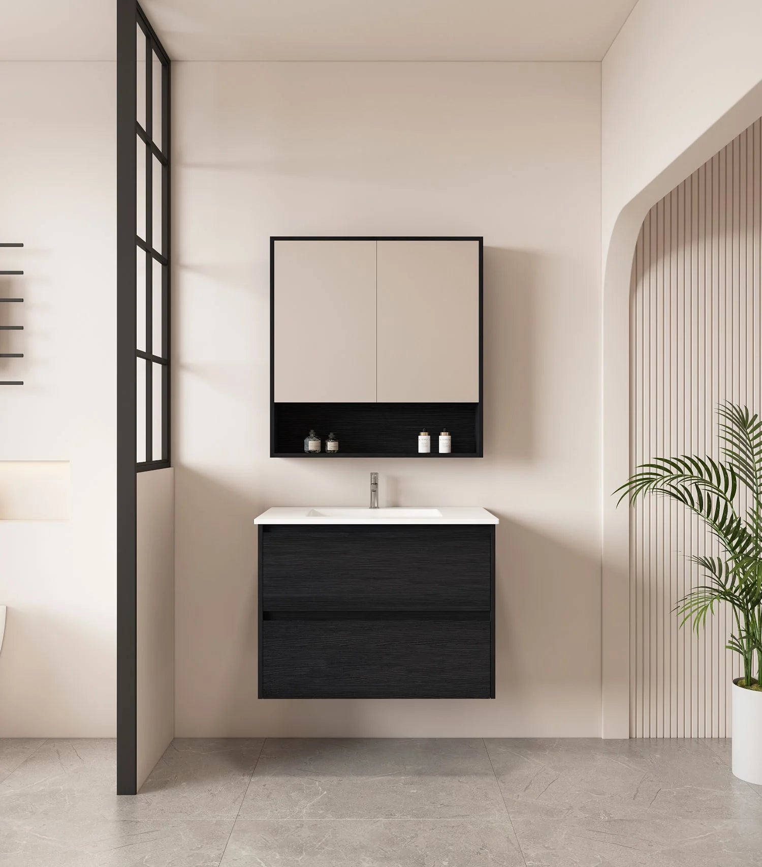 Hera 750mm Wall-Hung Vanity Black Oak