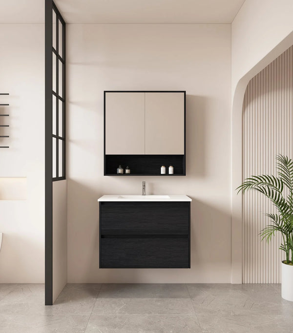 Hera 750mm Wall-Hung Vanity Black Oak