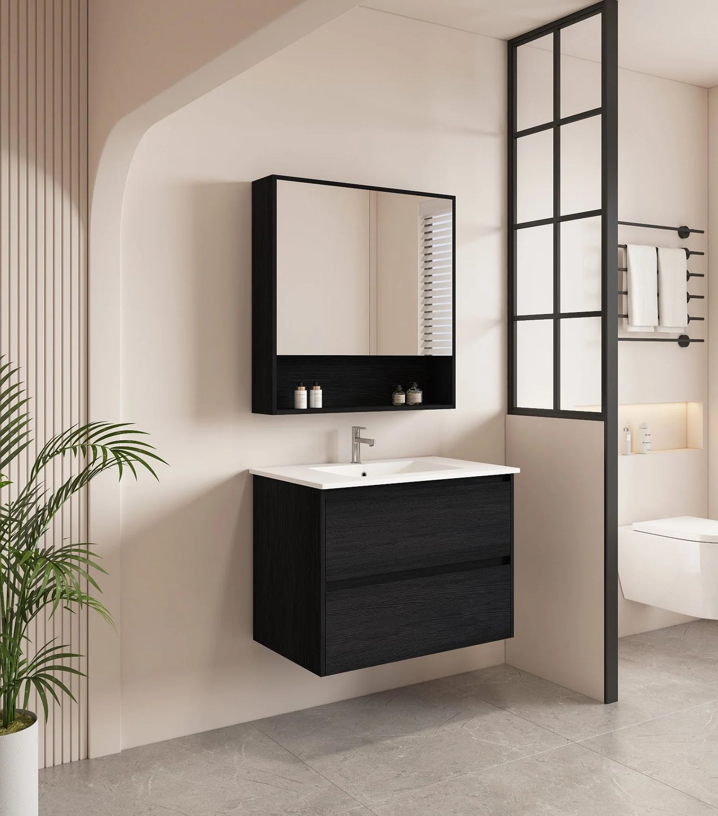 Hera 750mm Wall-Hung Vanity Black Oak