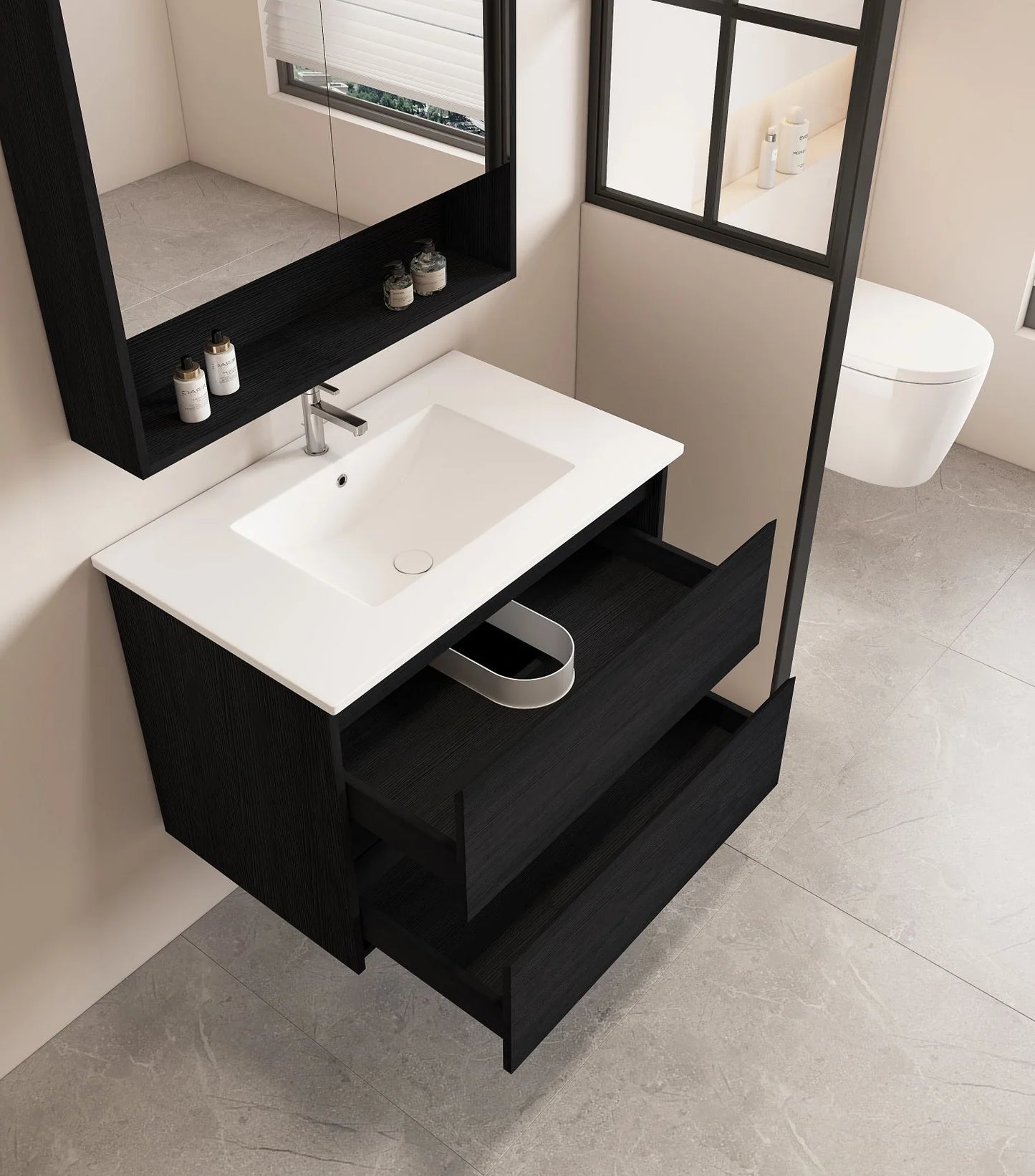 Hera 750mm Wall-Hung Vanity Black Oak