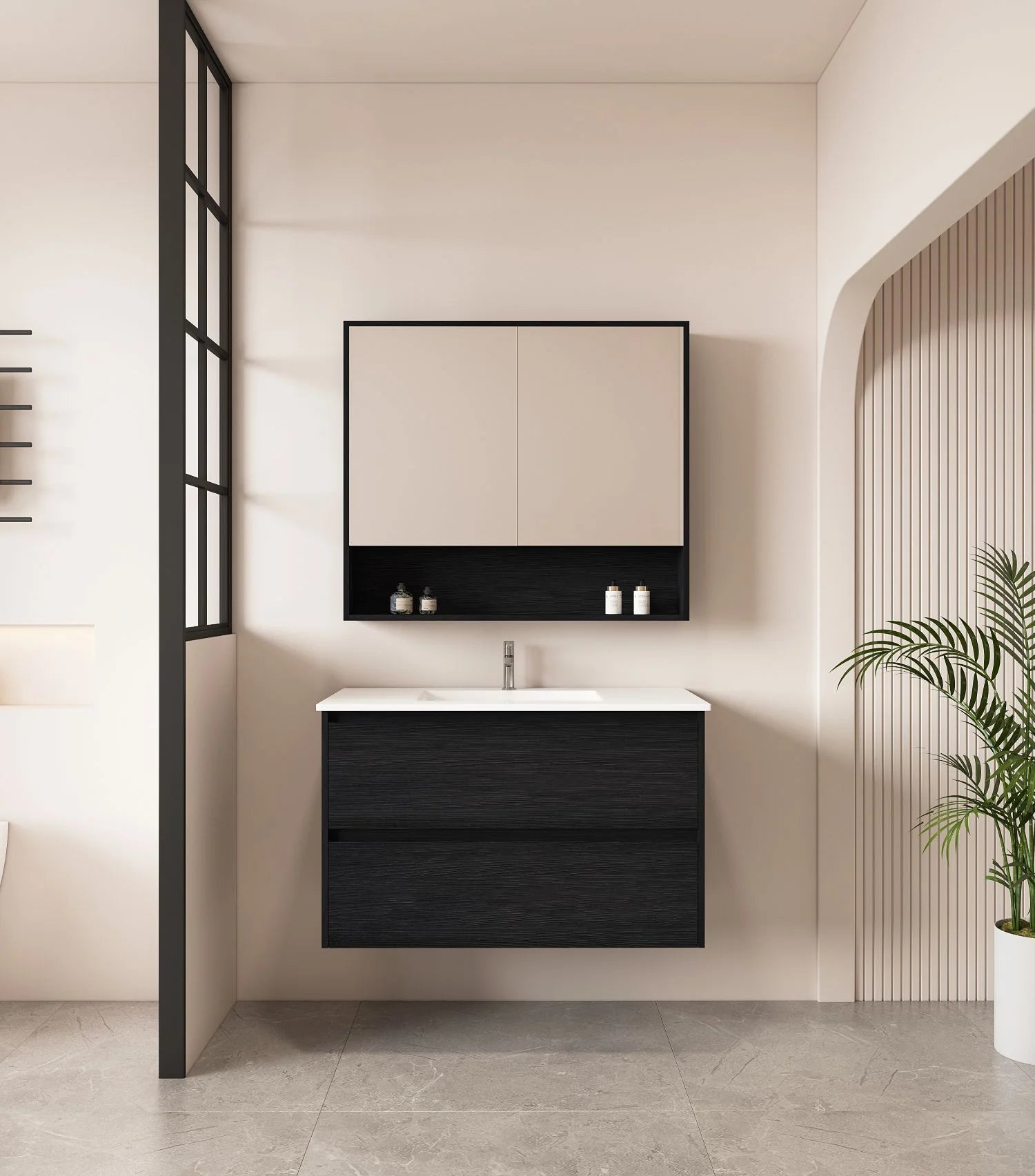 Hera 900mm Wall-Hung Vanity Black Oak