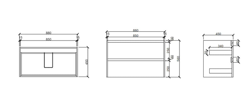 Hera 900mm Wall-Hung Vanity Black Oak