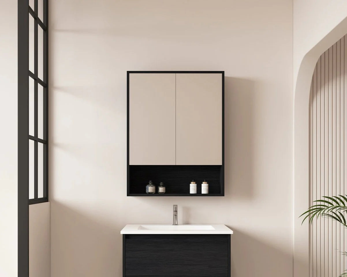 Hera 600mm Shaving Cabinet Black Oak
