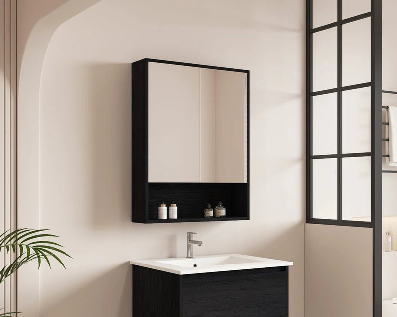 Hera 600mm Shaving Cabinet Black Oak