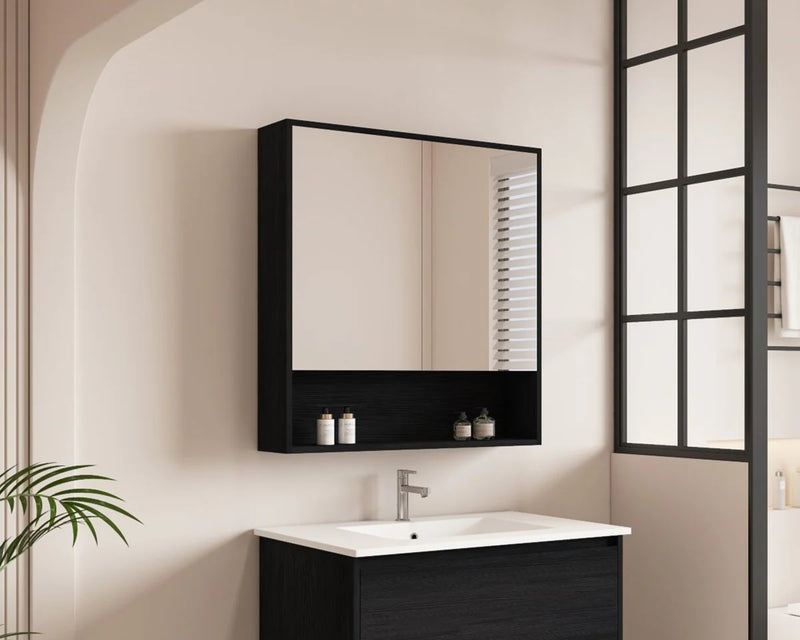 Hera 750mm Shaving Cabinet Black Oak