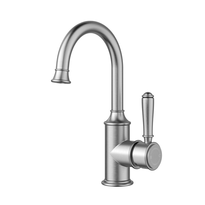 Ikon Federation Clasico Gooseneck Basin Mixer Brass Handle Brushed Nickel - Clearance