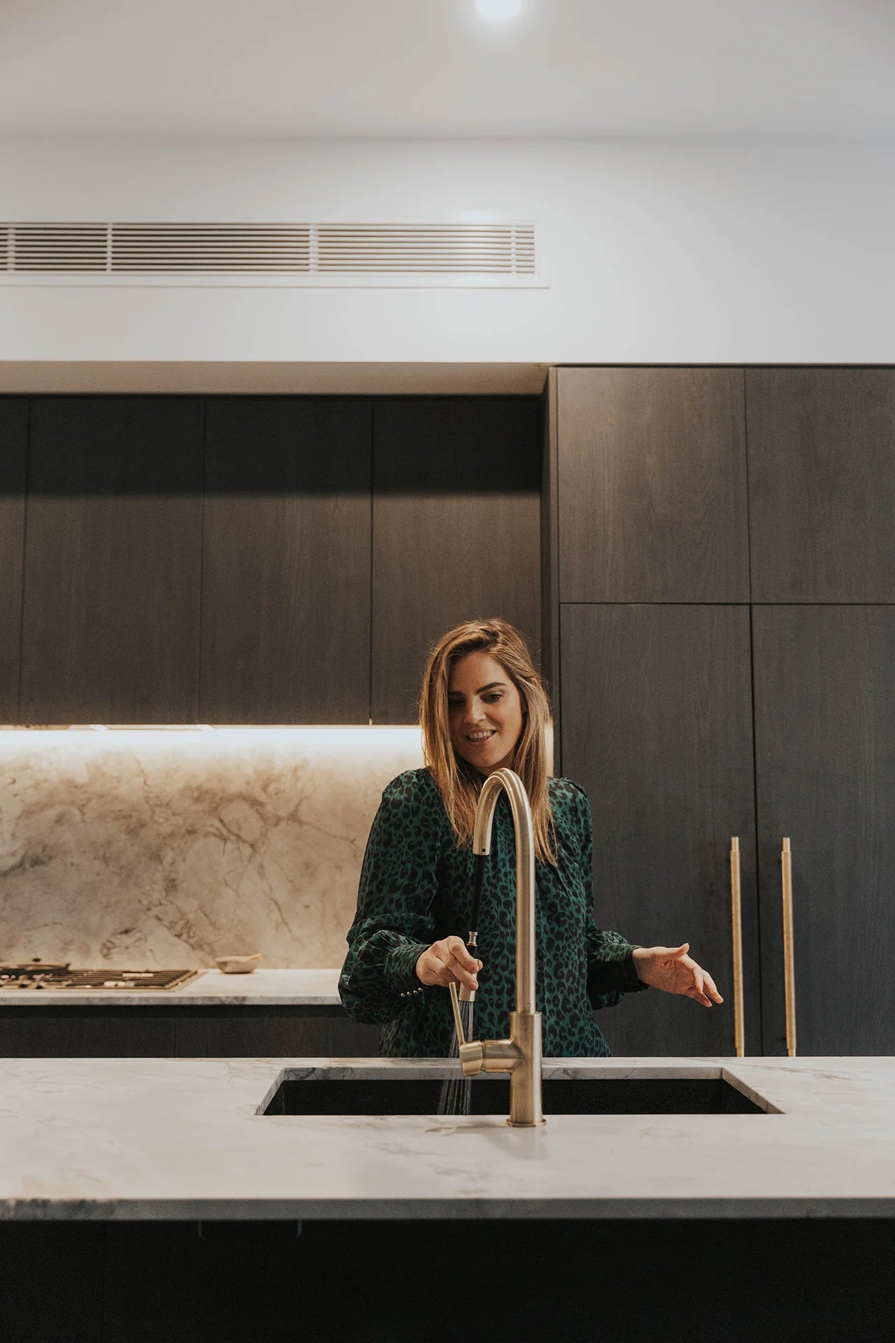 Meir Round Piccola Pull Out Kitchen Mixer Tap PVD Brushed Nickel