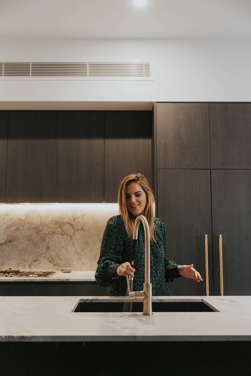 Meir Round Piccola Pull Out Kitchen Mixer Tap PVD Brushed Nickel