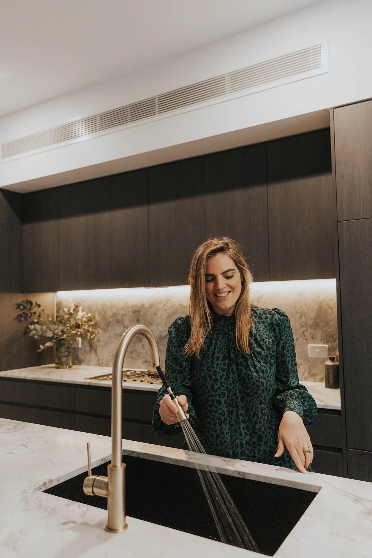 Meir Round Piccola Pull Out Kitchen Mixer Tap PVD Brushed Nickel