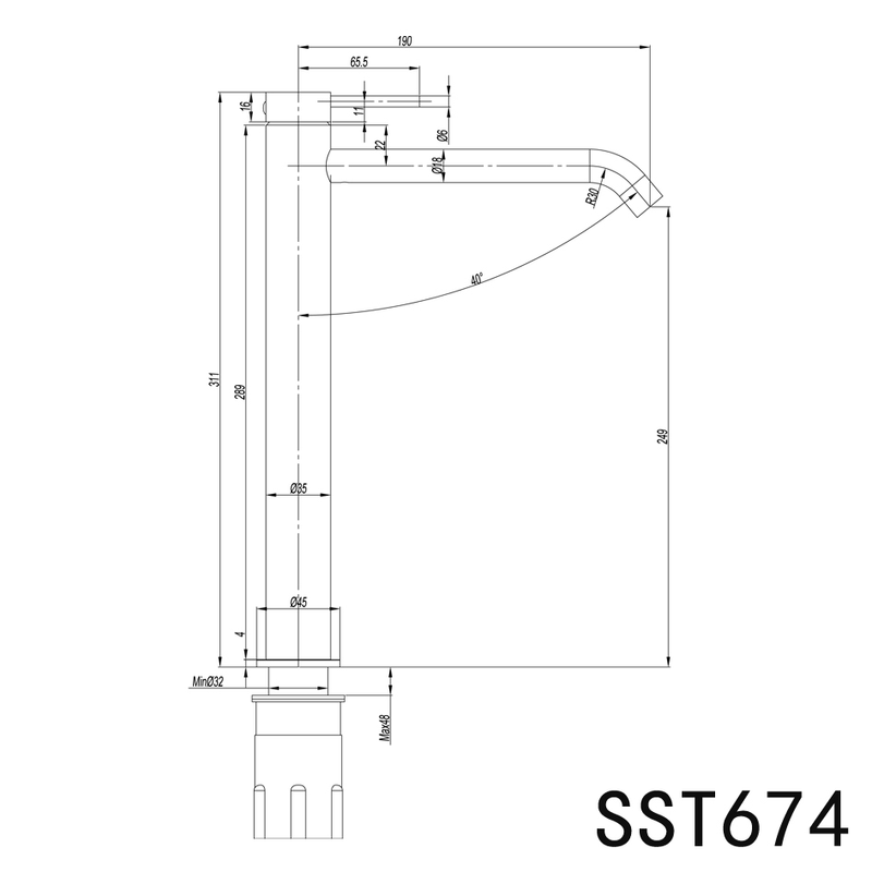 Linkware Elle 316 Hi Rise Basin Mixer Matte Black