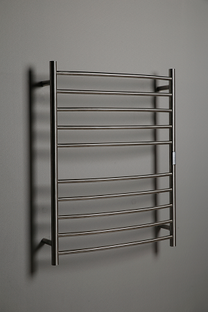 Hotwire Curved Round Heated Towel Rail 10 Bars Brushed Nickel 900hx700w Inc Timer