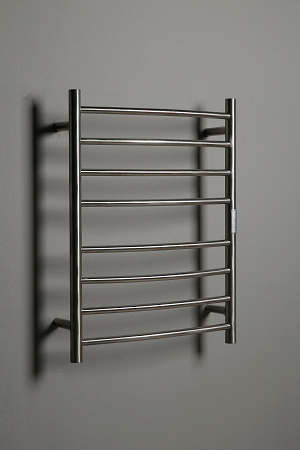 Hotwire Curved Round Heated Towel Rail 8 Bars Brushed Nickel 700hx530w Inc Timer