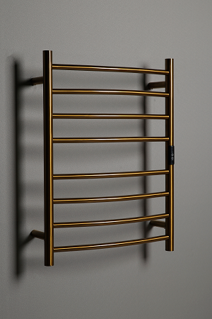 Hotwire Curved Round Heated Towel Rail 8 Bars Gold 700hx530w Inc Timer