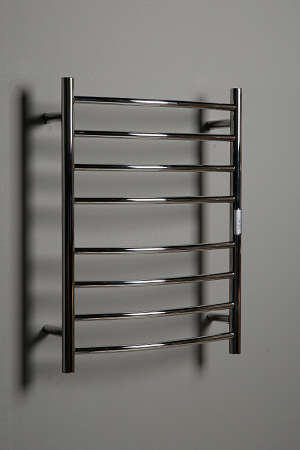 Hotwire Curved Round Heated Towel Rail 8 Bars Chrome 700hx530w Inc Timer