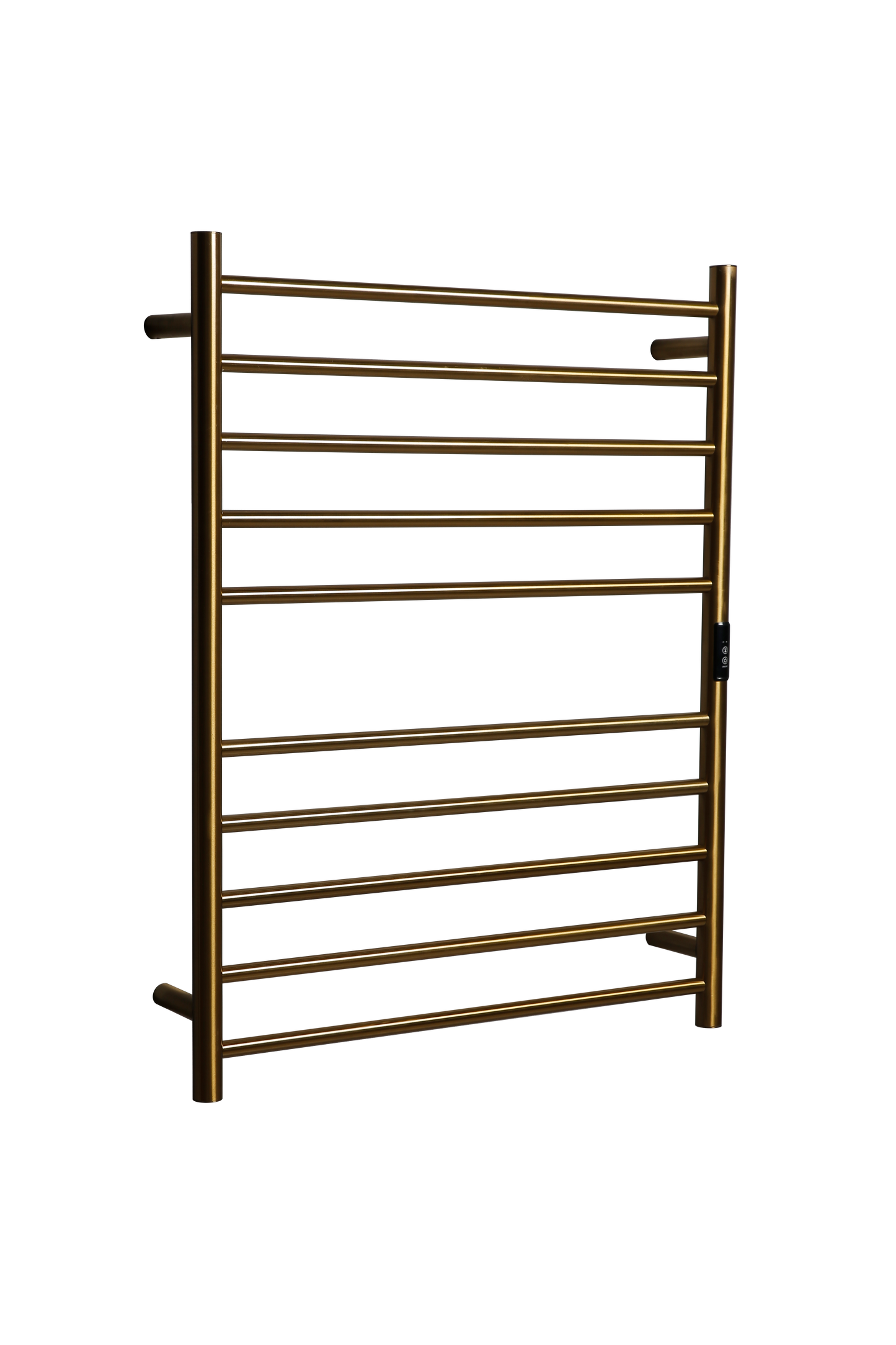 Hotwire Flat Round Heated Towel Rail 10 Bars Gold 900hx700w Inc Timer