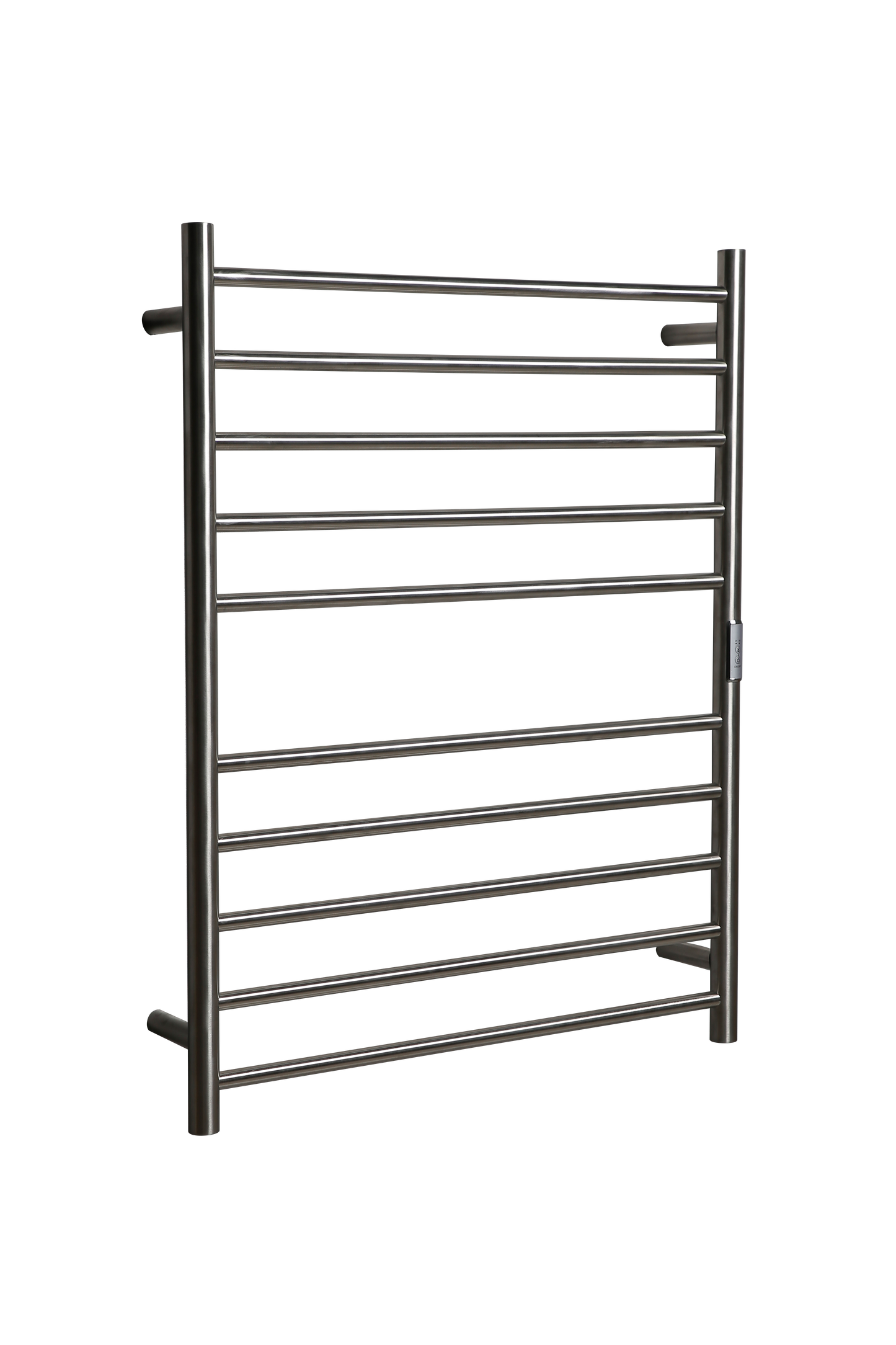 Hotwire Flat Round Heated Towel Rail 10 Bars Brushed Nickel 900hx700w Inc Timer