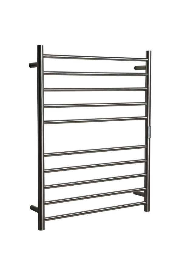 Hotwire Flat Round Heated Towel Rail 10 Bars Brushed Nickel 900hx700w Inc Timer