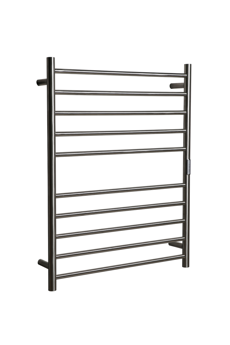 Hotwire Flat Round Heated Towel Rail 10 Bars Brushed Nickel 900hx700w Inc Timer