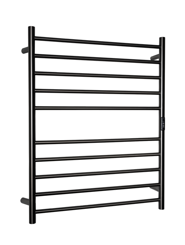 Hotwire Flat Round Heated Towel Rail 10 Bars Gun Metal 900hx700w Inc Timer