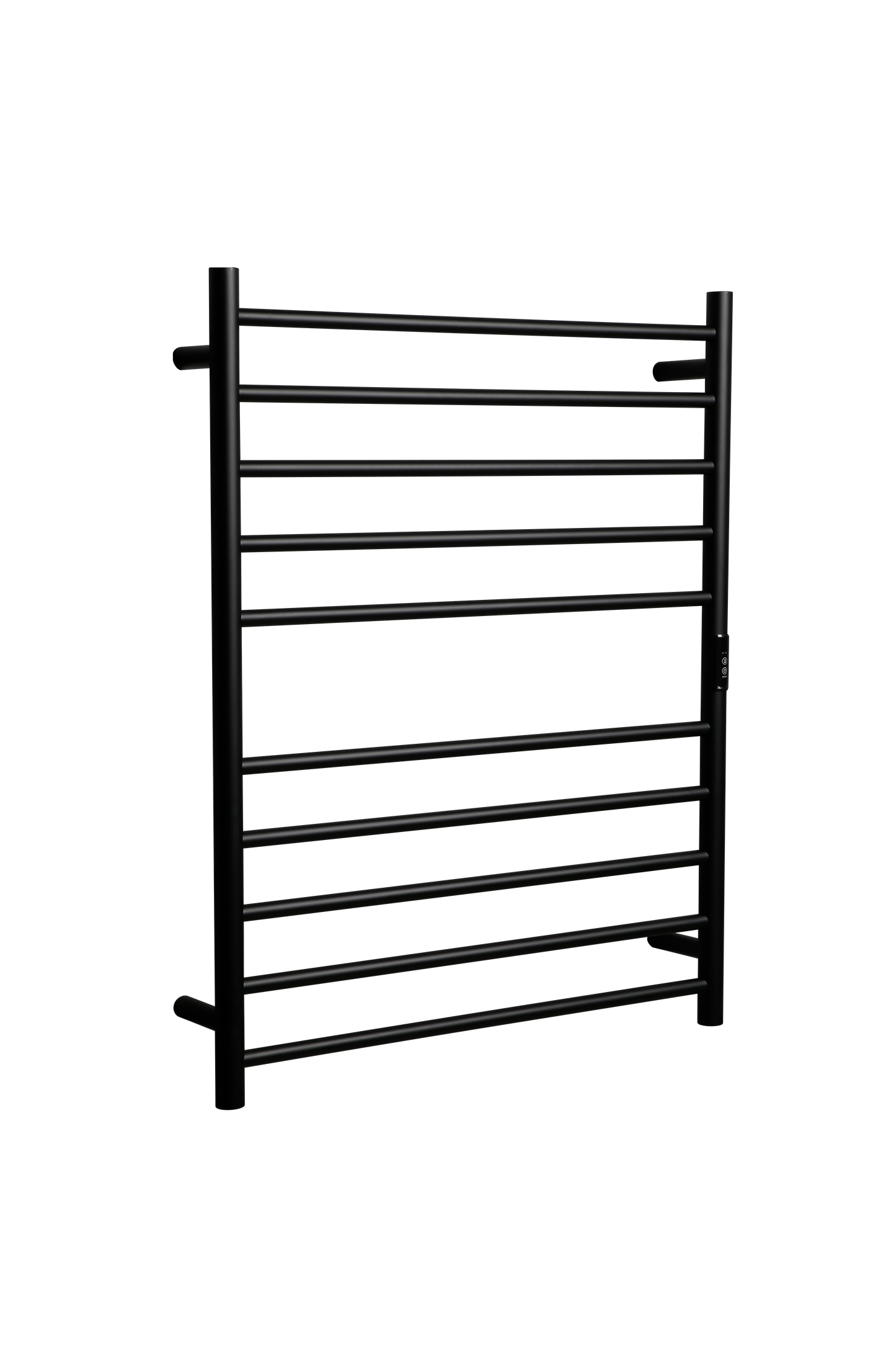 Hotwire Flat Round Heated Towel Rail 10 Bars Black 900hx700w Inc Timer
