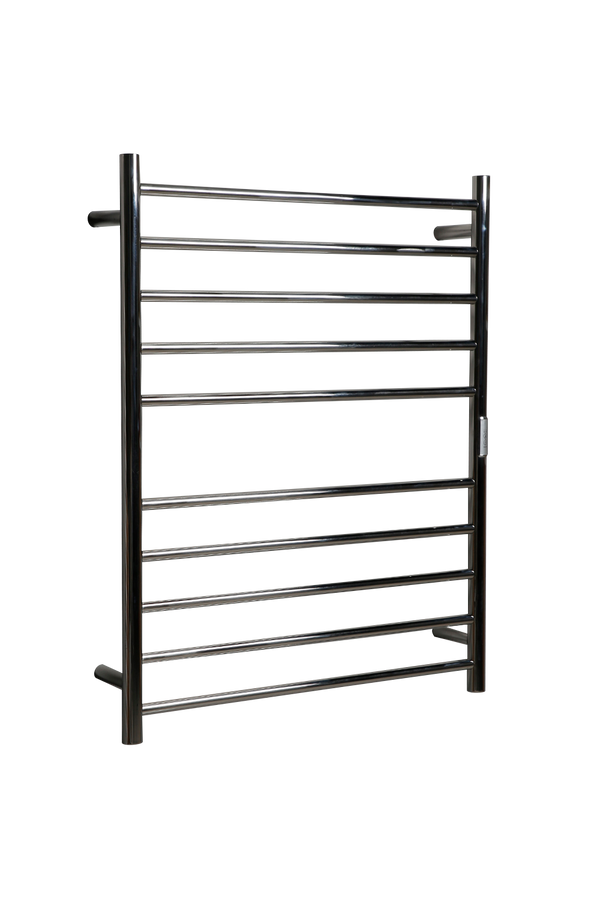 Hotwire Flat Round Heated Towel Rail 10 Bars Chrome 900hx700w Inc Timer
