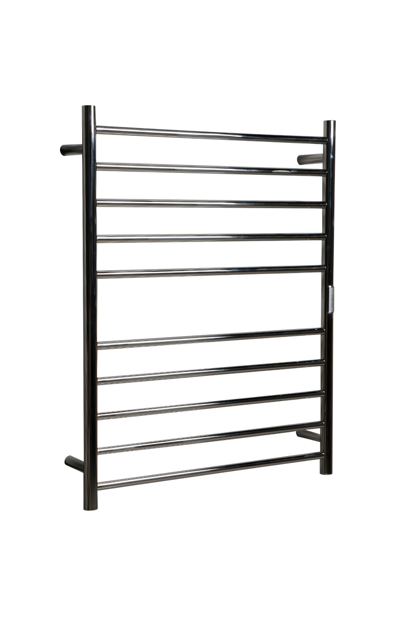 Hotwire Flat Round Heated Towel Rail 10 Bars Chrome 900hx700w Inc Timer