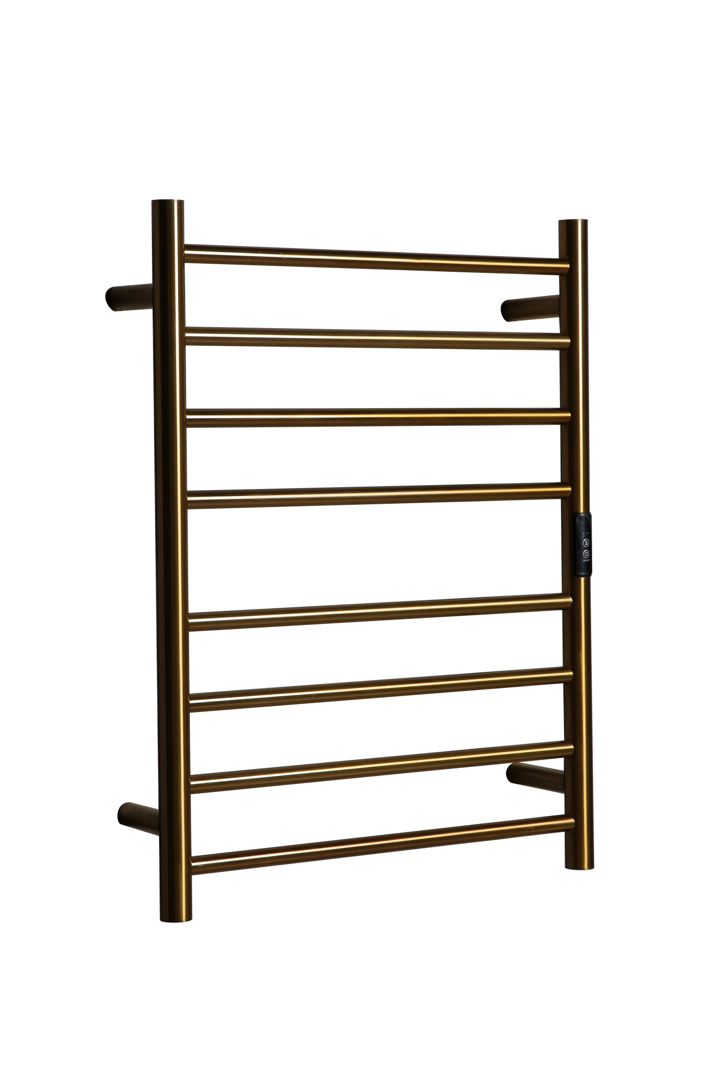 Hotwire Flat Round Heated Towel Rail 8 Bars Gold 700hx530w Inc Timer