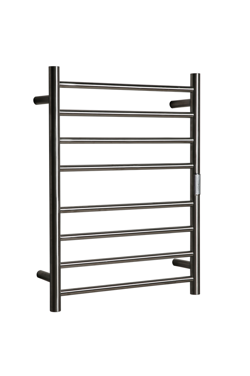 Hotwire Flat Round Heated Towel Rail 8 Bars Brushed Nickel 700hx530w Inc Timer