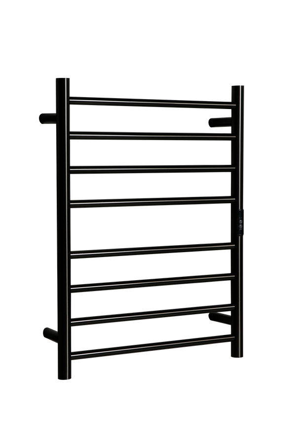 Hotwire Flat Round Heated Towel Rail 8 Bars Gun Metal 700hx530w Inc Timer