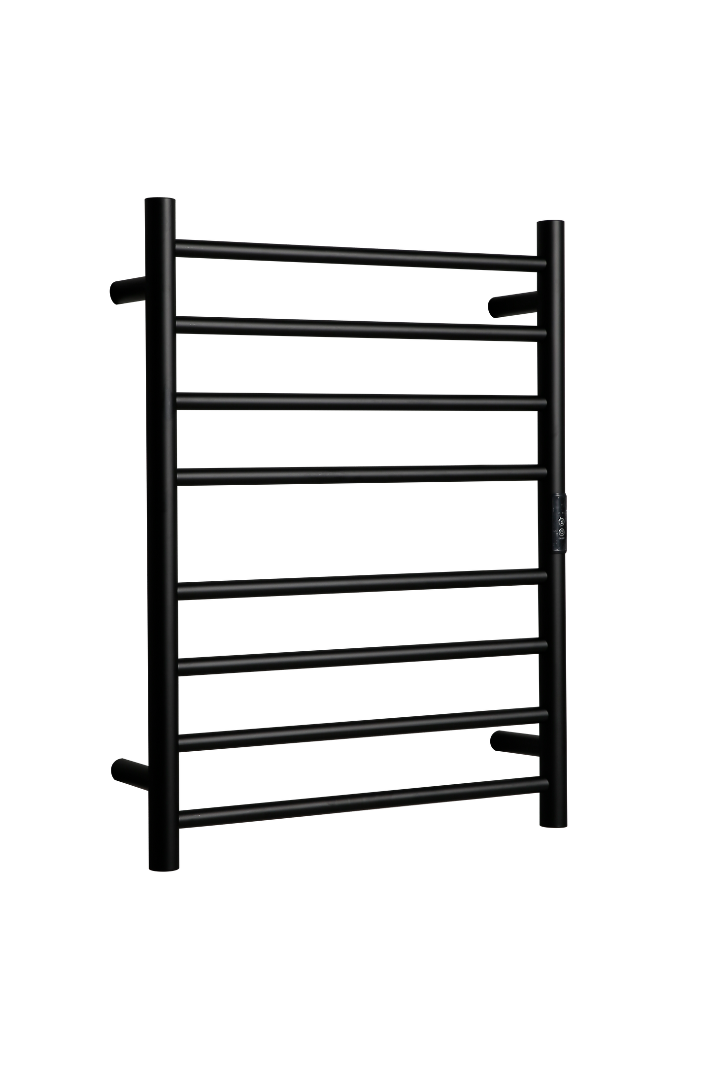 Hotwire Flat Round Heated Towel Rail 8 Bars Black 700hx530w Inc Timer