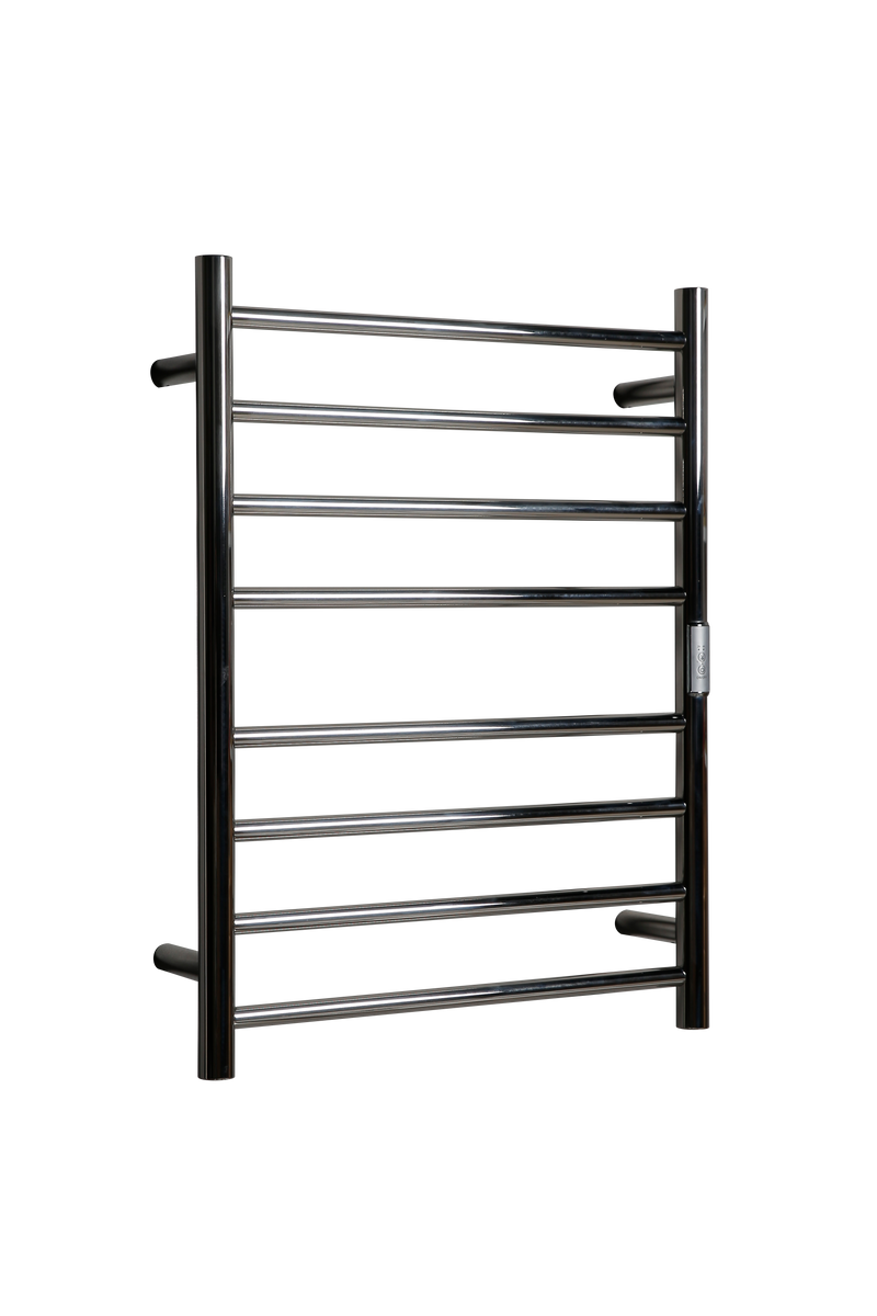 Hotwire Flat Round Heated Towel Rail 8 Bars Chrome 700hx530w Inc Timer