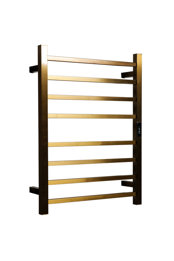 Hotwire Flat Square Heated Towel Rail 8 Bars Gold 700hx530w Inc Timer