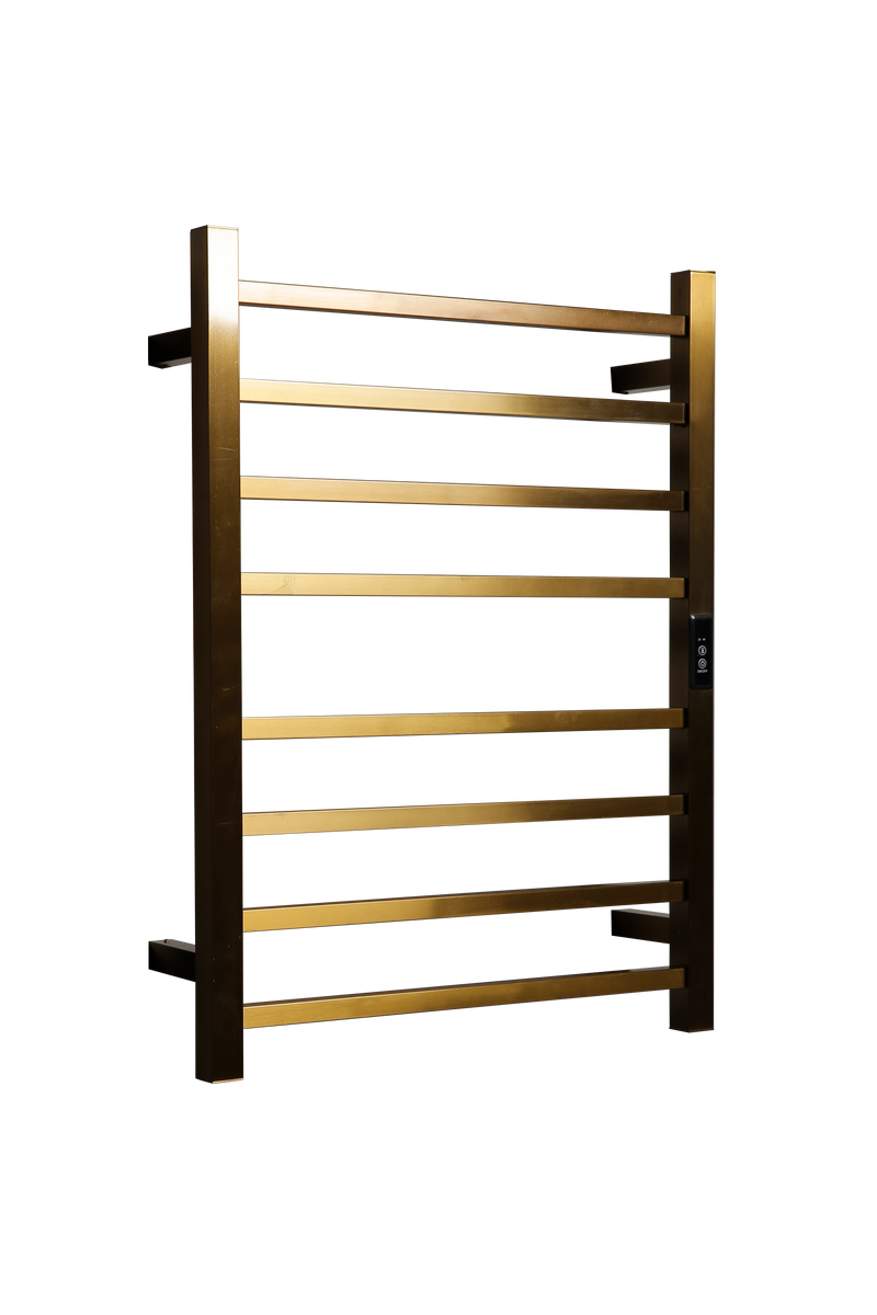 Hotwire Flat Square Heated Towel Rail 8 Bars Gold 700hx530w Inc Timer