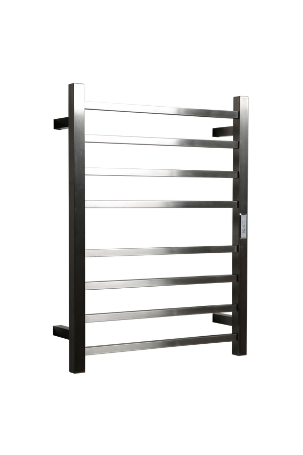 Hotwire Flat Square Heated Towel Rail 8 Bars Brushed Nickel 700hx530w Inc Timer