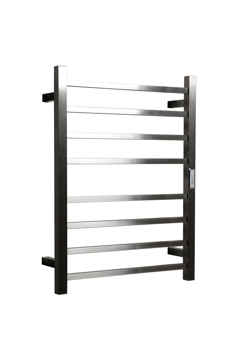 Hotwire Flat Square Heated Towel Rail 8 Bars Brushed Nickel 700hx530w Inc Timer