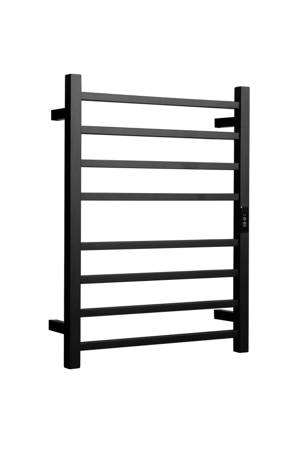 Hotwire Flat Square Heated Towel Rail 8 Bars Black 700hx530w Inc Timer