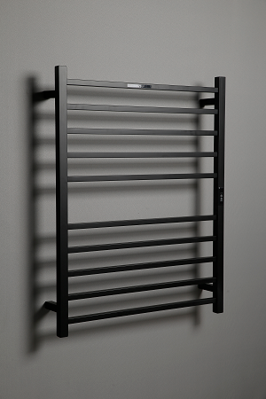 Hotwire Flat Square Heated Towel Rail 10 Bars Black 900hx700w Inc Timer