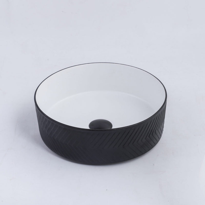 Ovia Art Archilles Matt Black and Matt White Textured Above Counter Basin 360mm x 120mm